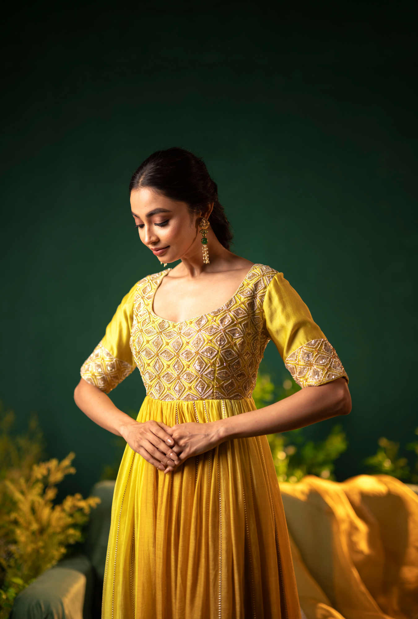 Champa Gold Anarkali Set