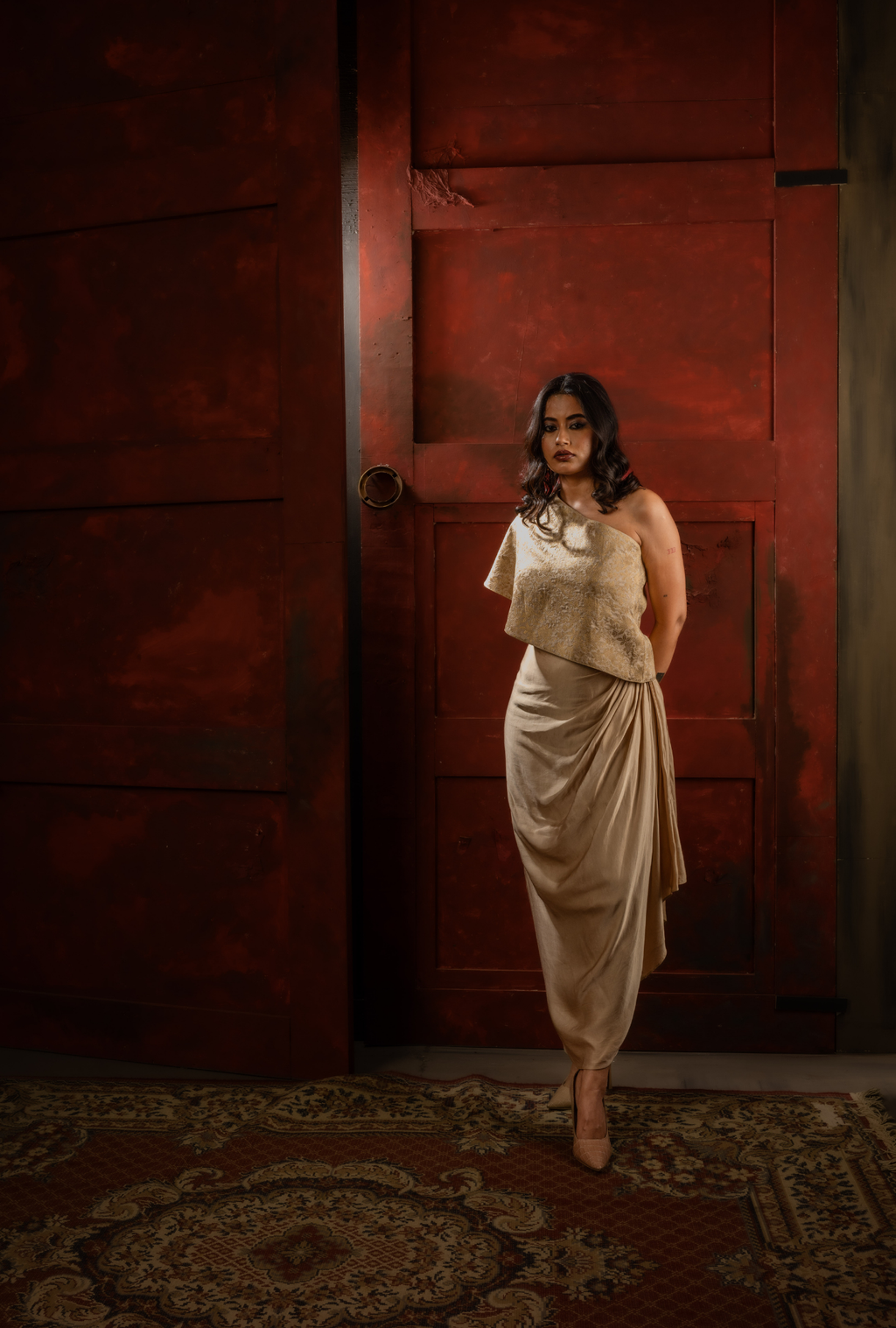 Sunehri One-Shoulder Skirt Set