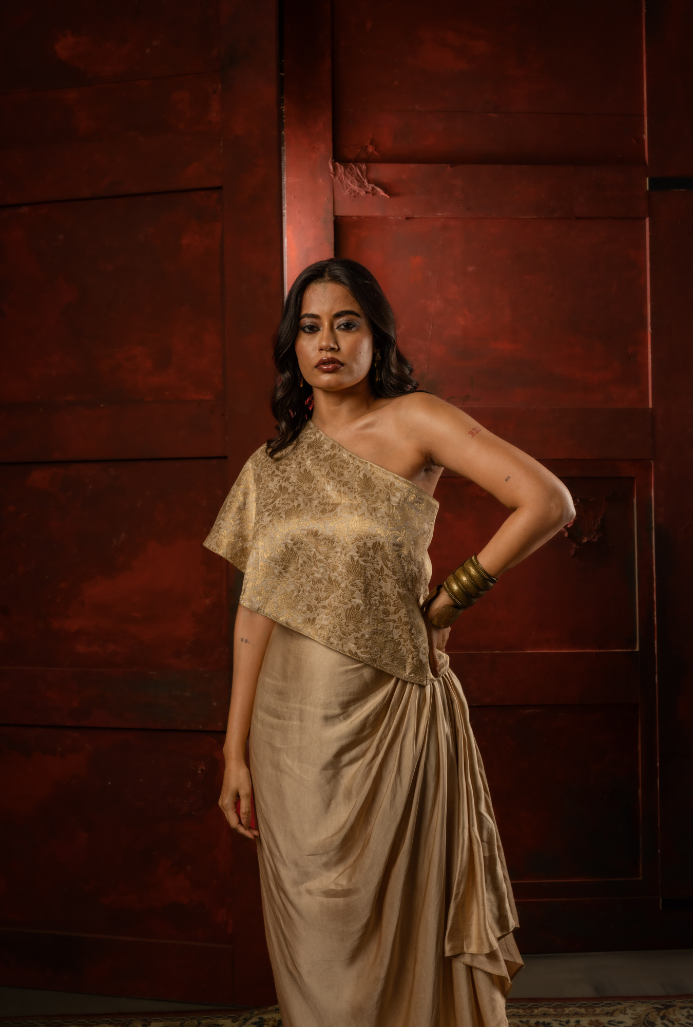 Sunehri One-Shoulder Skirt Set