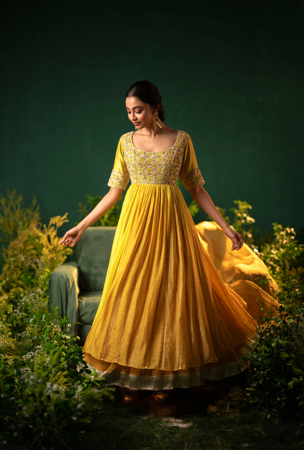 Champa Gold Anarkali Set