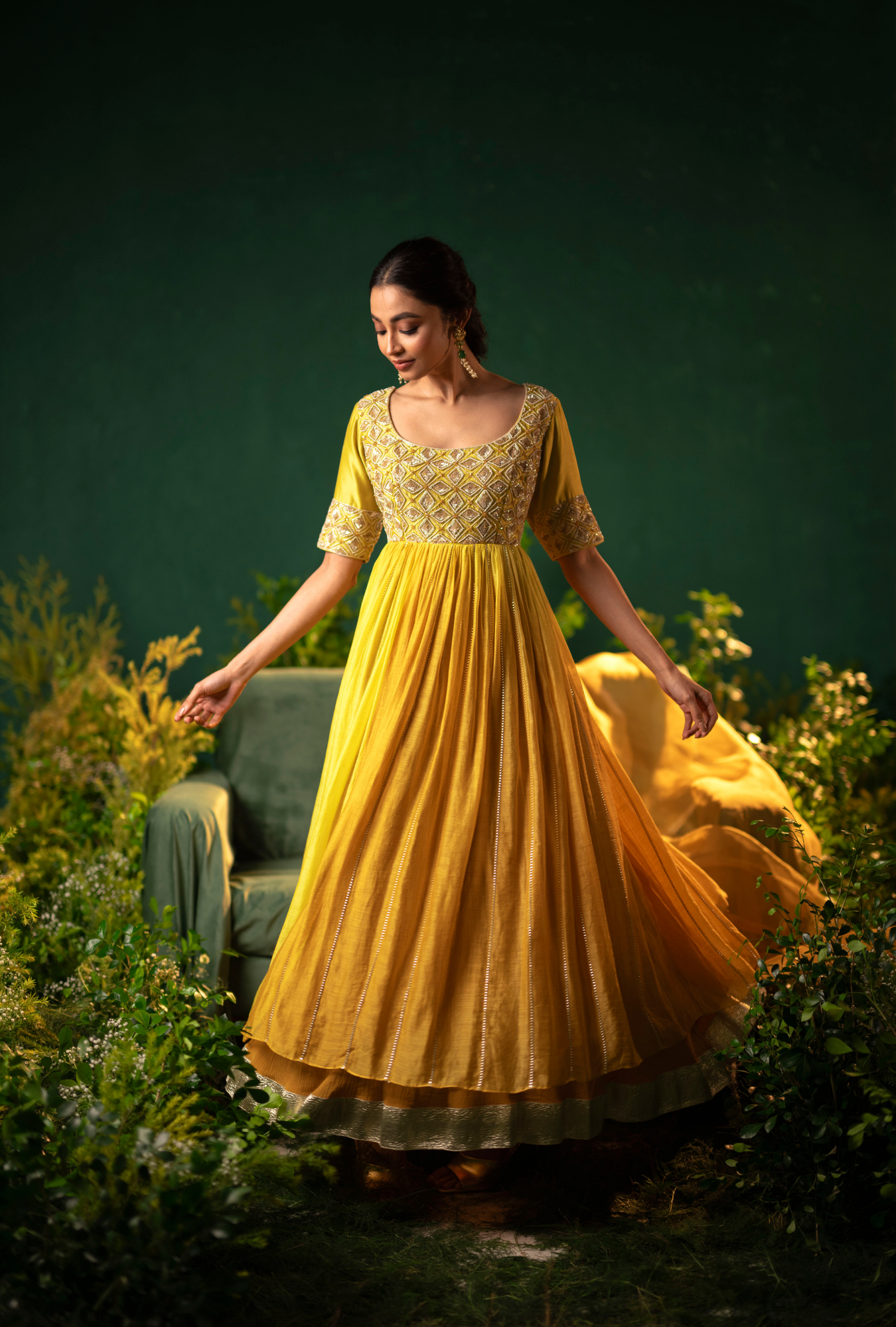 Champa Gold Anarkali Set