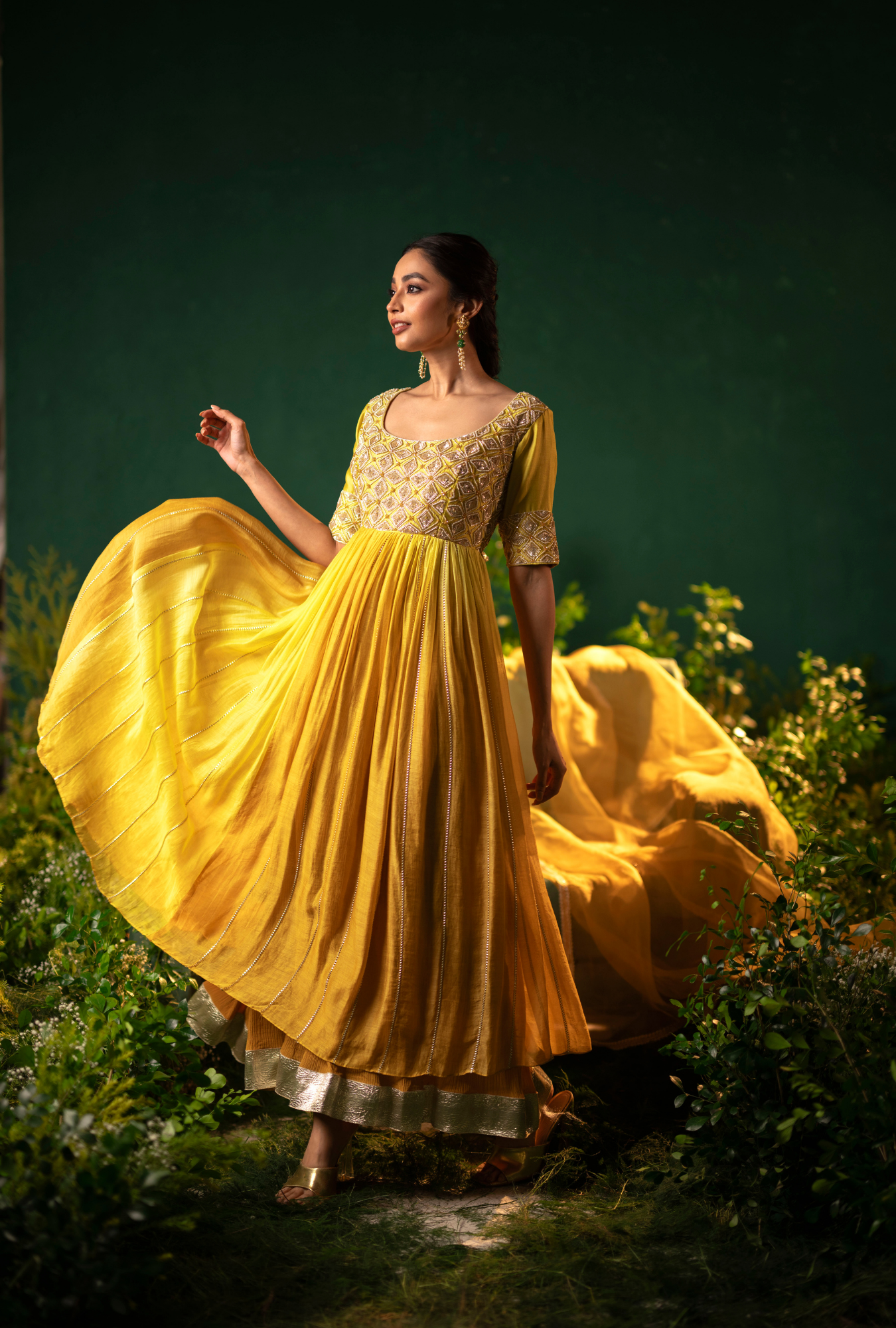 Champa Gold Anarkali Set