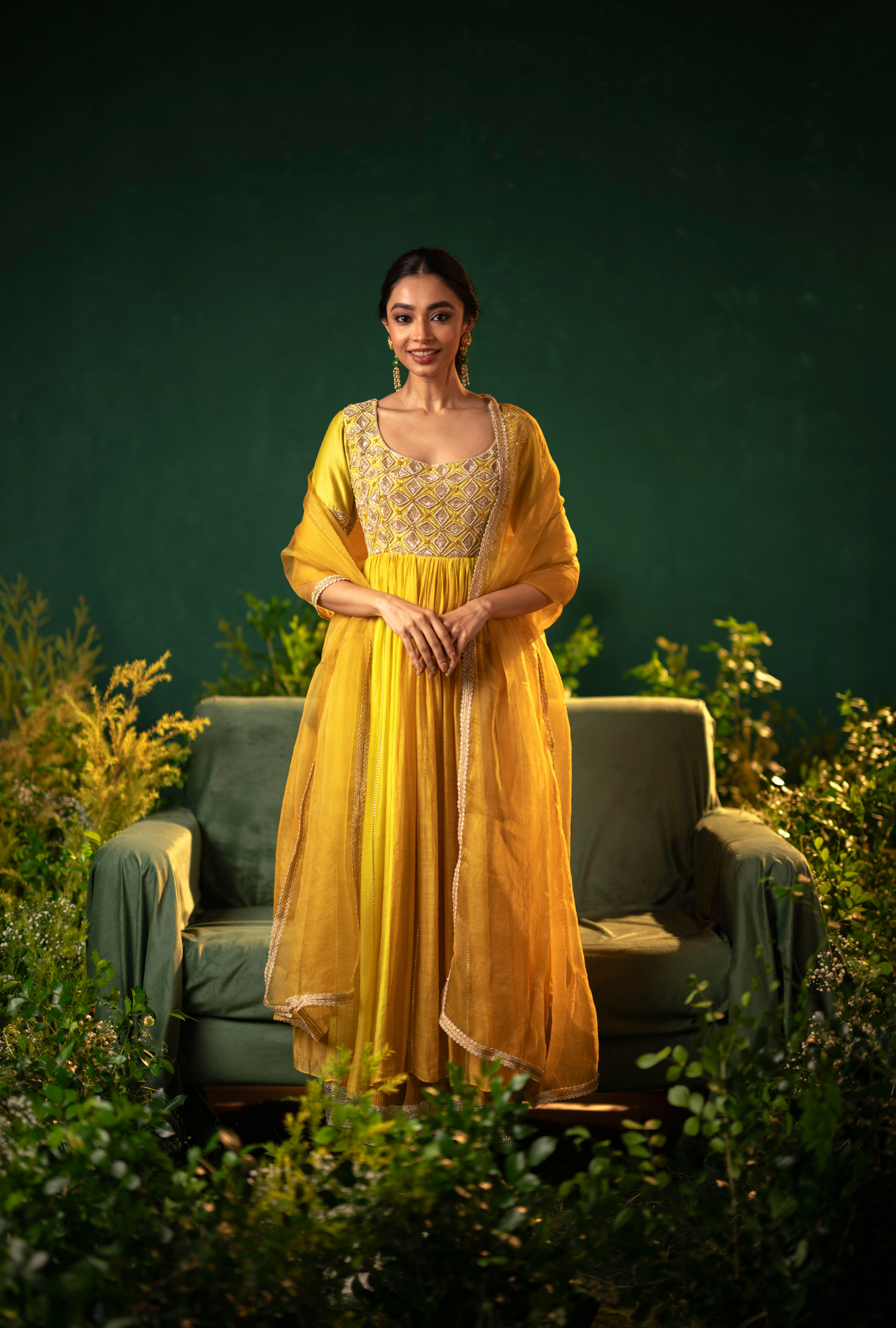 Champa Gold Anarkali Set